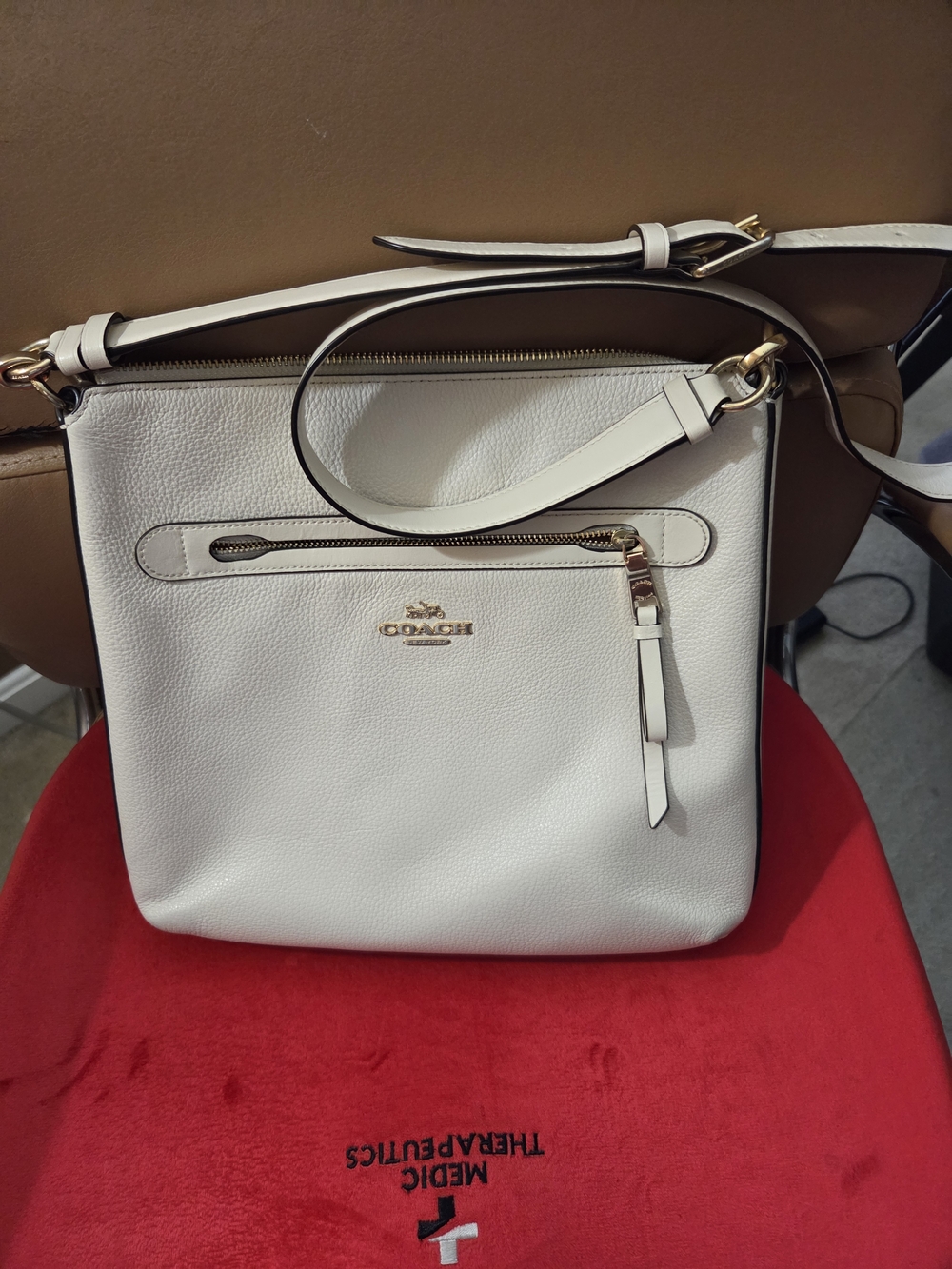 Coach Cream Pebbled Leather Crossbody Bag with Gold Hardware